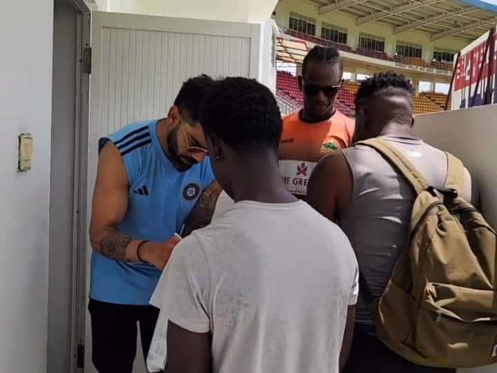 IND Vs WI Virat Kohli Autograph And Photo With Local Players In Dominica Before 1st Test