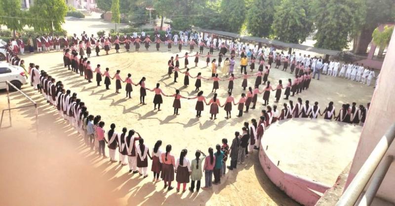 Girls performing self defence in school program Jaunpur