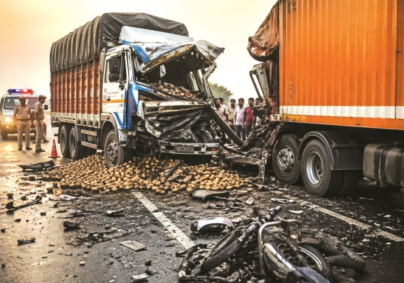 Truck and trailer collision accident on highway Jaunpur