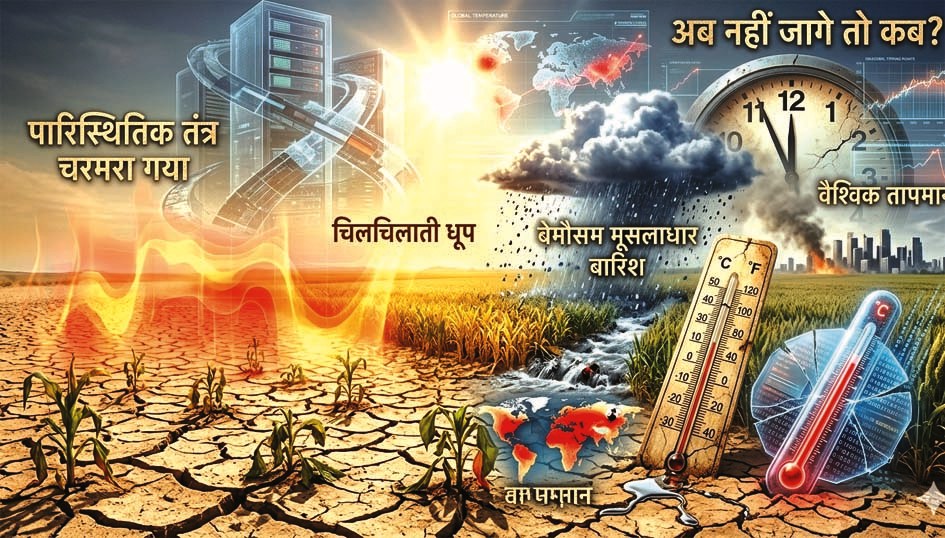 बेमौसम बारिश और बढ़ती गर्मी से प्रभावित धरती का प्रतीकात्मक दृश्य