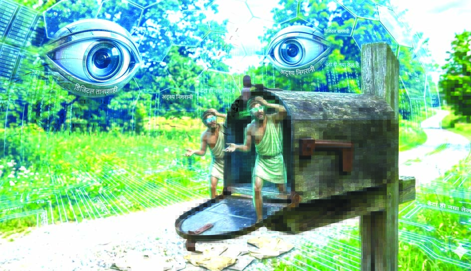 डिजिटल निगरानी और डेटा नियंत्रण को दर्शाता प्रतीकात्मक चित्र