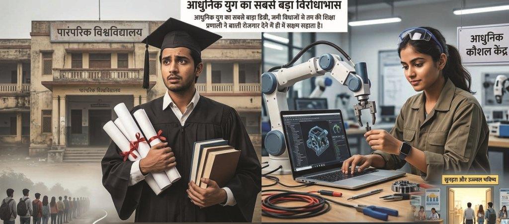 भारत की शिक्षा प्रणाली और बेरोजगारी का प्रतीकात्मक चित्र