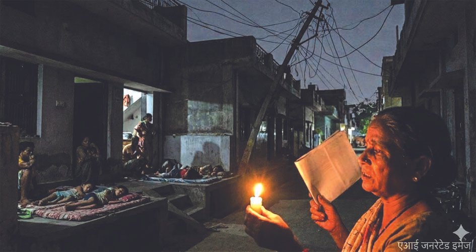 रात में बिजली कटौती के कारण अंधेरे में डूबा जौनपुर शहर